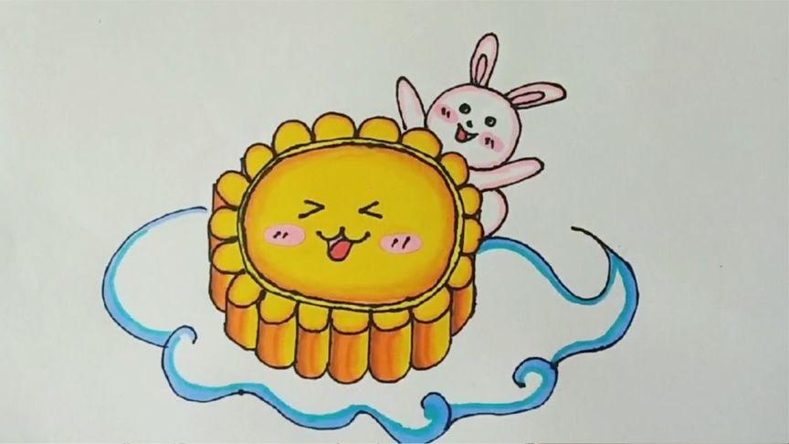 用0和3画个大月饼中秋节快乐可爱的简笔画