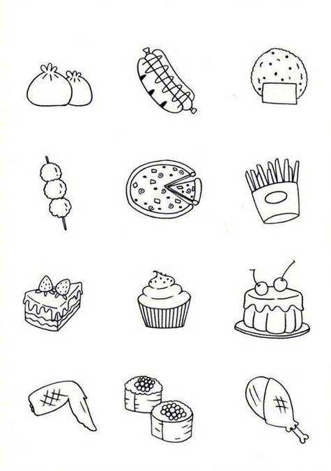 5张带有表情的美食简笔画大全可爱的美食手账素材各种食物手账简笔画