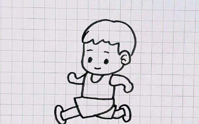 儿童简笔画教程,在跑步的小男孩