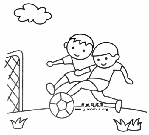 两个小孩玩足球的简笔画