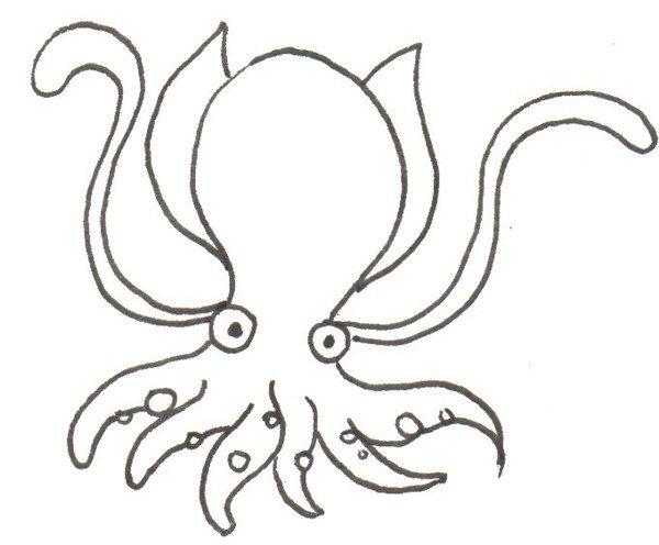 章鱼海怪的简笔画