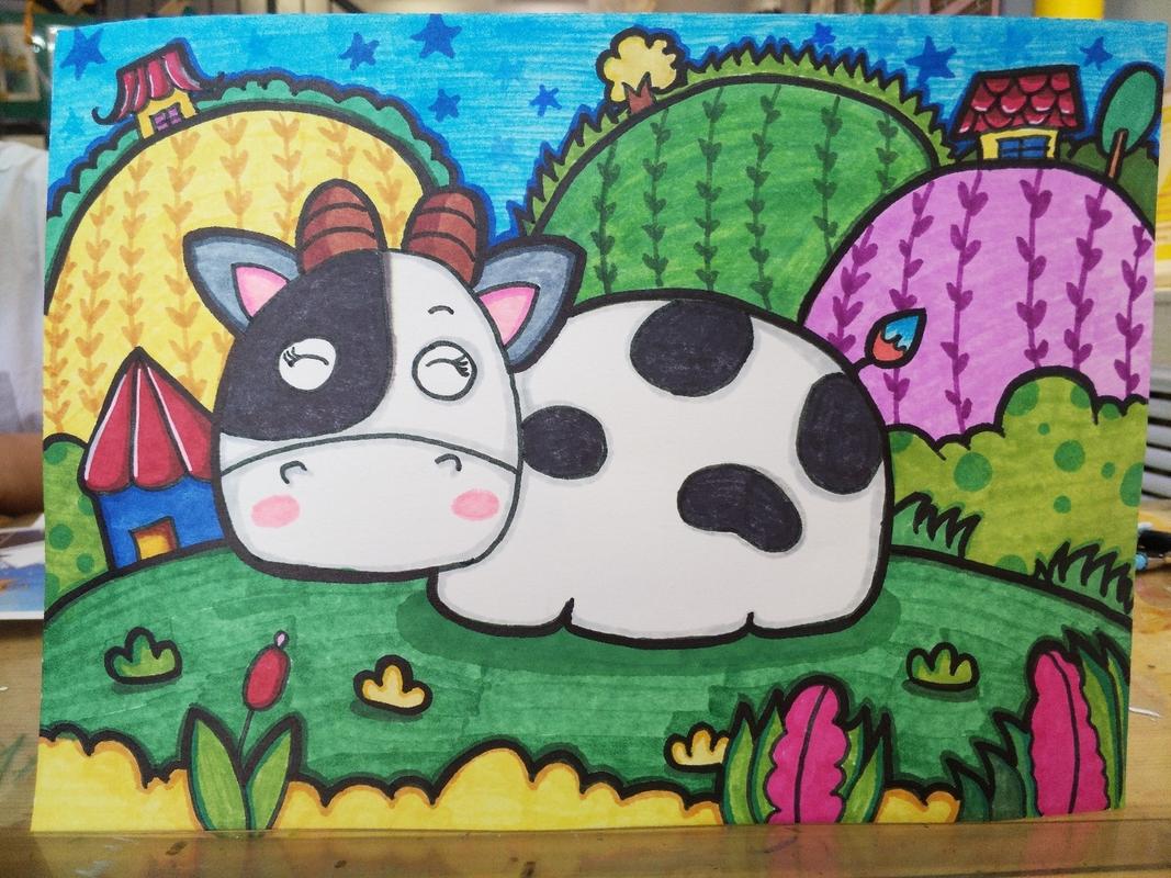 农场动物简笔画 奶牛