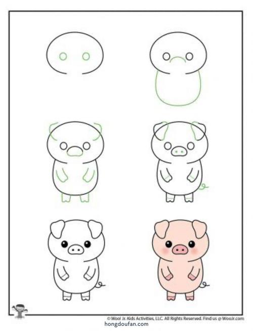 园简笔画,北京动物园,卡通,可爱,宠物,小元素,小猪,手绘小元素,简单