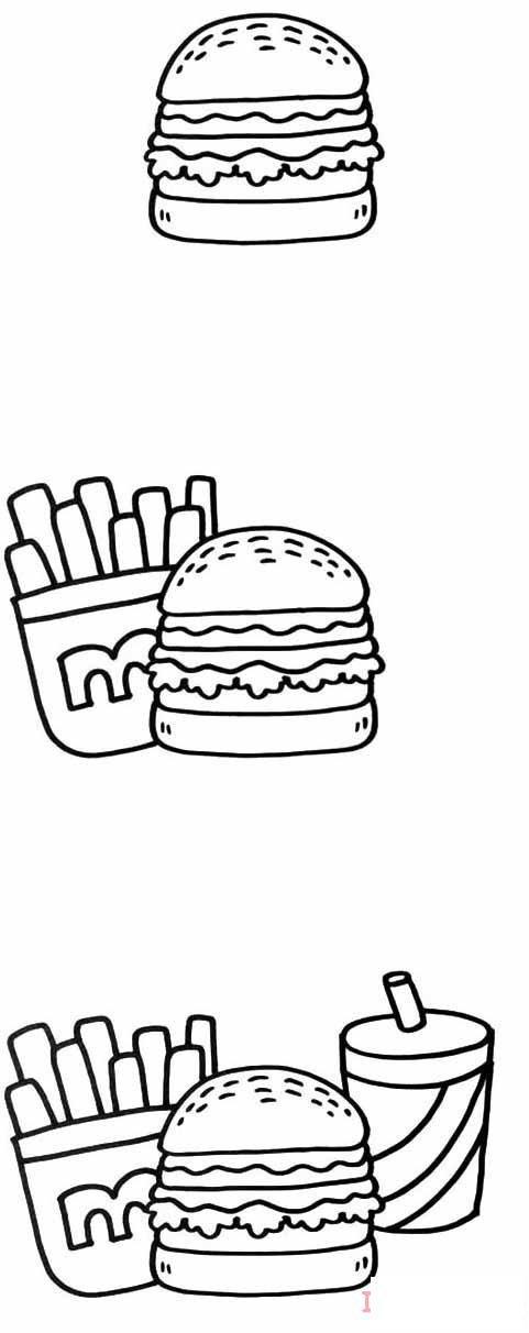 汉堡可乐薯条怎么画美味好看 涂色汉堡薯条简笔画图片