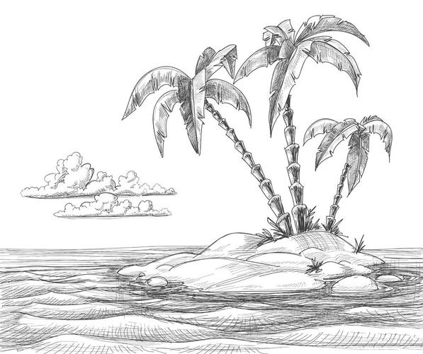 椰子树图片海边简笔画