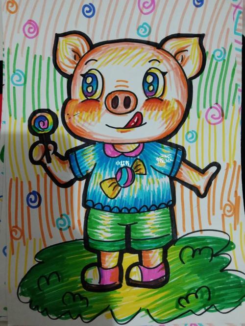 西瓜太郎12色水彩笔简笔画小猪