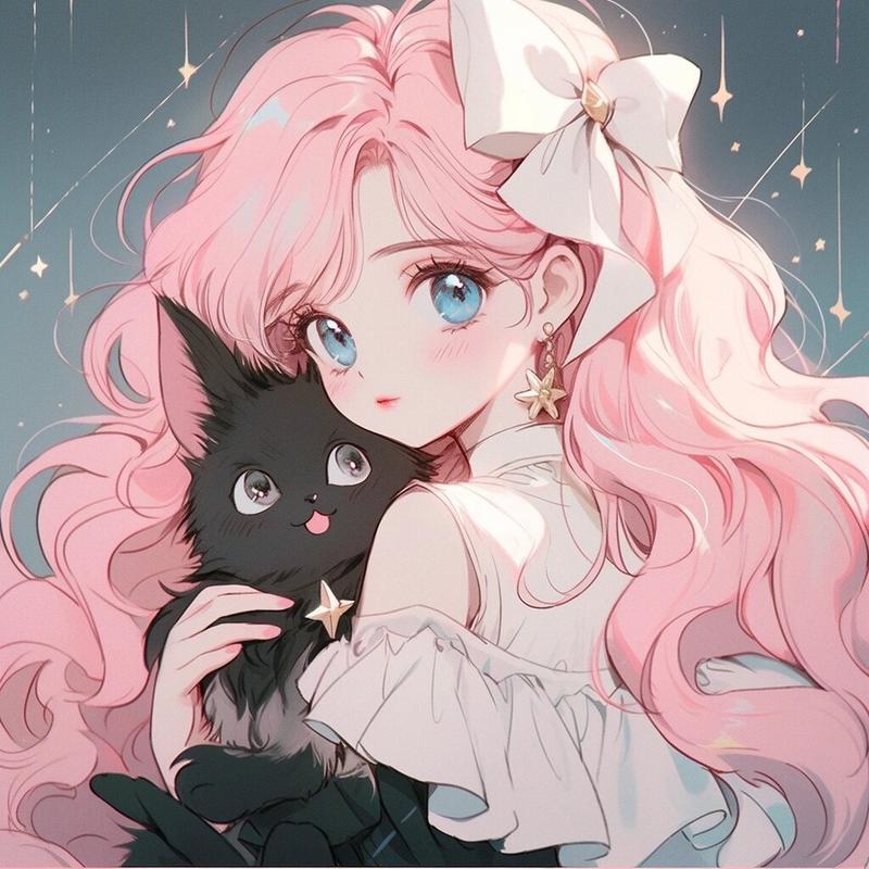 女生动漫头像系列16|美少女和她的小黑猫93 太甜了!