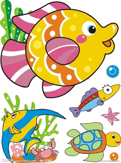 各种鱼的简笔画卡通的鱼简笔画带颜色教程11款彩色卡通鱼矢量素材卡通