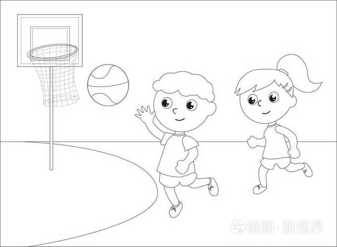 儿童打篮球黑白矢量插画-正版商用图片048vq9-摄图新视界