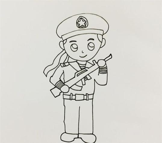 中国卡通军人的简笔画的步骤