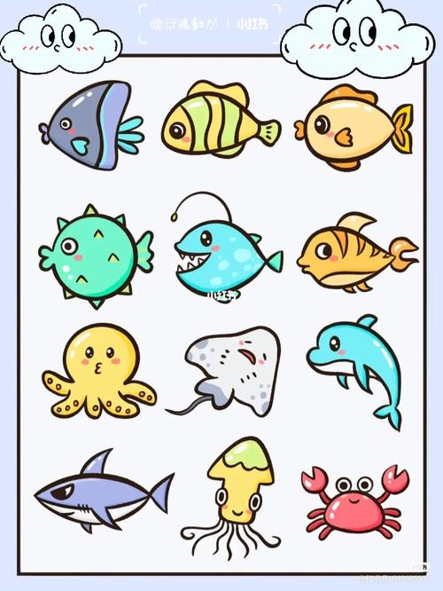 超级可爱哟ω99海洋动物简笔画