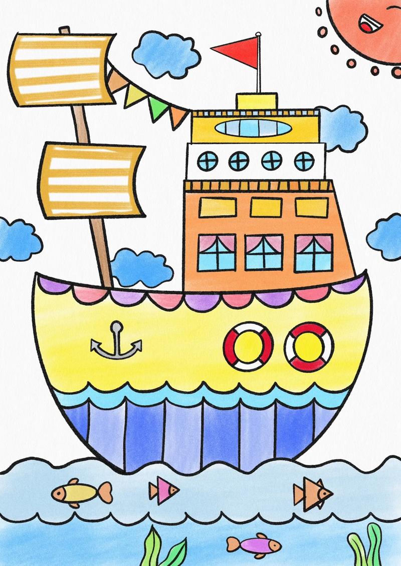 儿童简笔主题画画!#轮船简笔画 酷酷的轮船简笔画,娃的最爱! - 抖音
