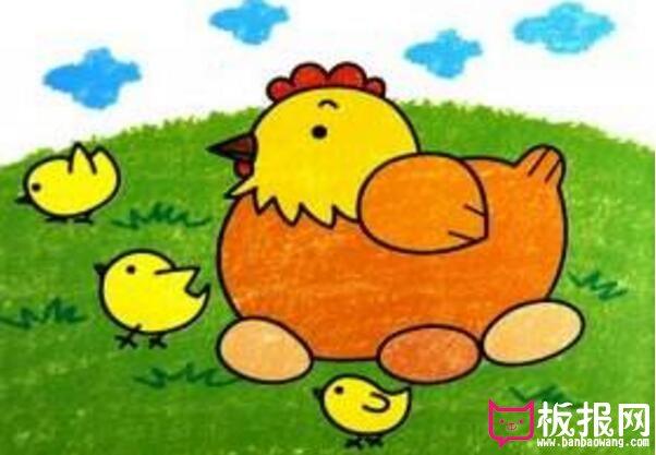 母鸡和小鸡的简笔画图片带颜色