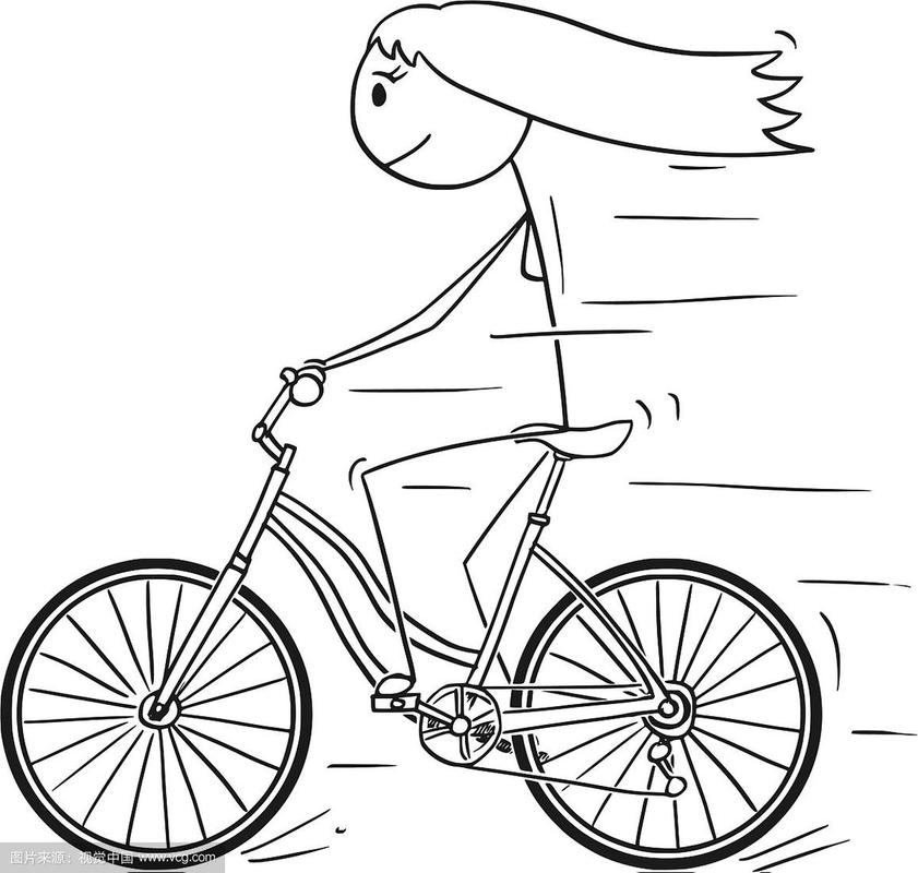 女人或女孩骑自行车的卡通