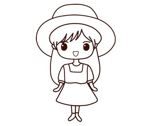 戴帽子的小女孩简笔画步骤画法教程/简单又可爱,简笔画图片