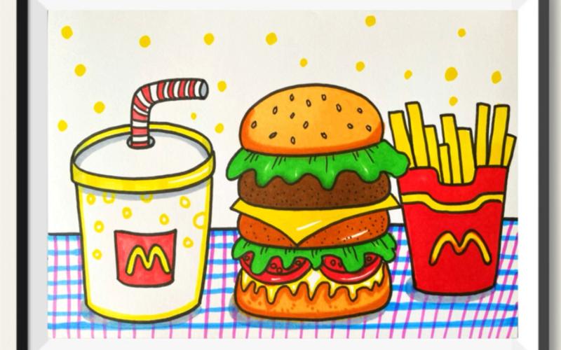 《汉堡套餐》儿童画,汉堡,薯条,可乐#简笔画#儿童画