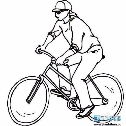 笔画推自行车的小男孩简笔画小男孩骑自行车简笔画卡通人物黑白简笔画