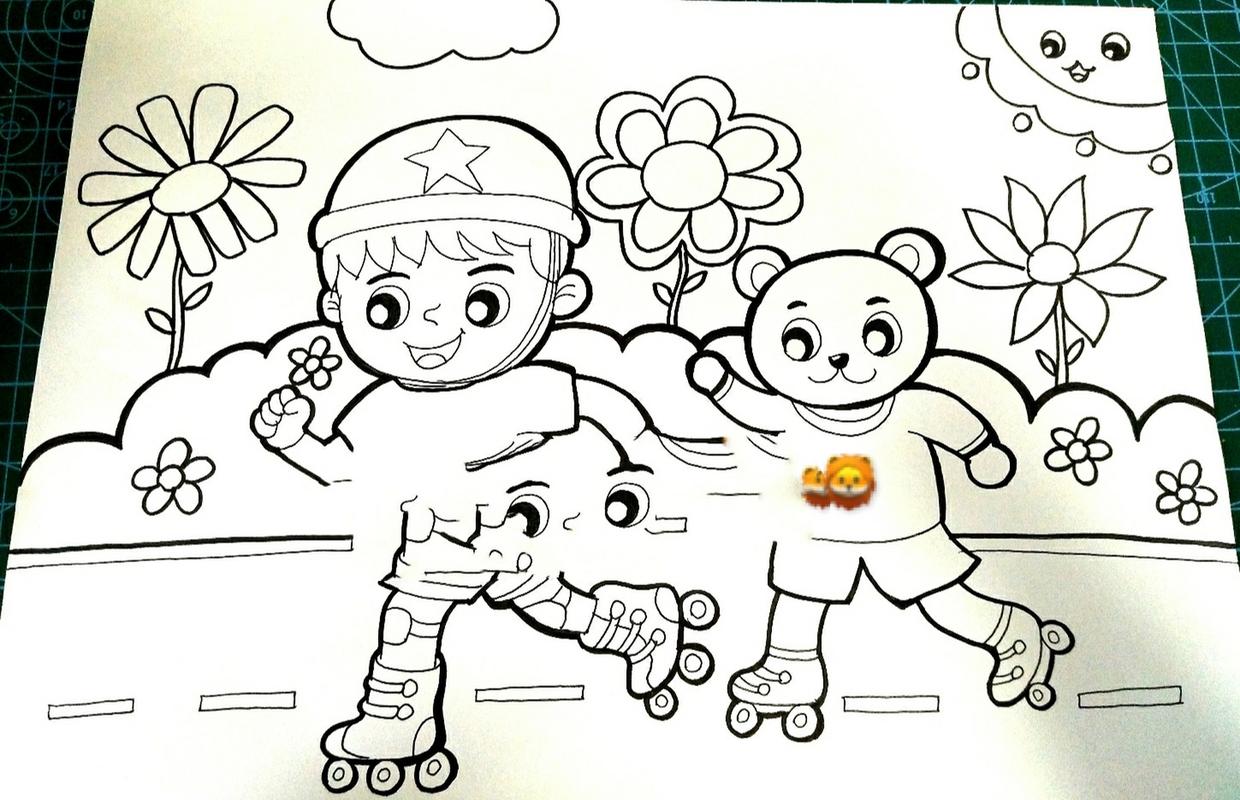幼师主题简笔画分享:《一起玩耍》 画面中是小男孩在滑旱冰呀~ 也可以