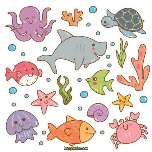 海洋生物简笔画彩色可爱 图文