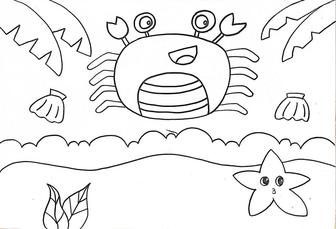 螃蟹儿童绘画 #创意美术儿童画# #线描# #简笔画# #儿童绘画# #绘画
