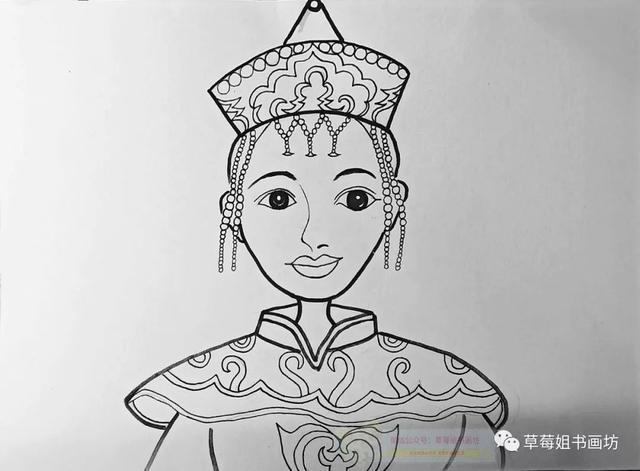 儿童蒙古族女孩简笔画