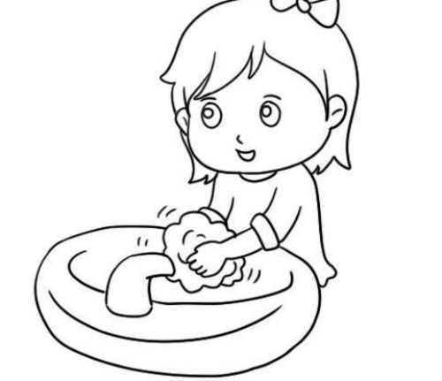 小朋友洗手儿童画怎么画 卡通小朋友洗手简笔画教程