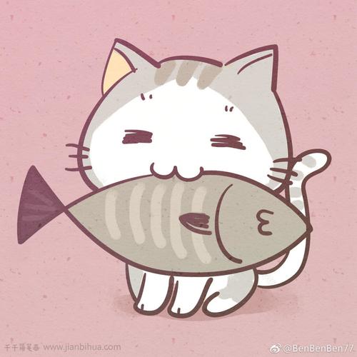 吃鱼的猫简笔画