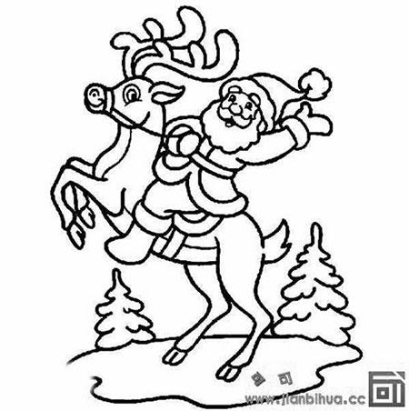 骑着麋鹿的圣诞老人的圣诞老人简笔画图片