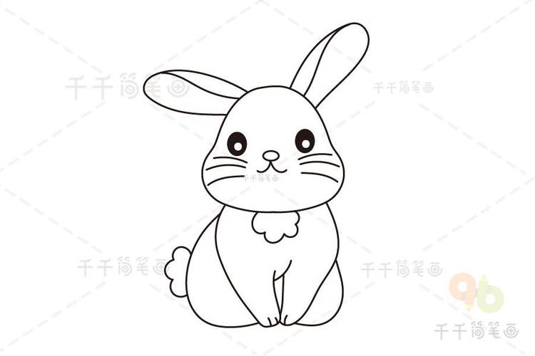 第三步画出兔子完整的身体和尾巴兔子简笔画完成.