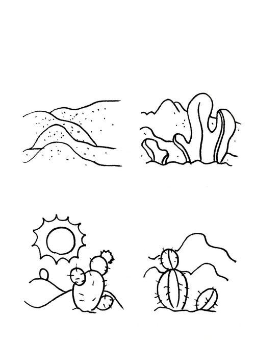 简笔画步骤2金灿灿的沙漠上色简笔画图片教程步骤沙漠绿洲怎么画简笔
