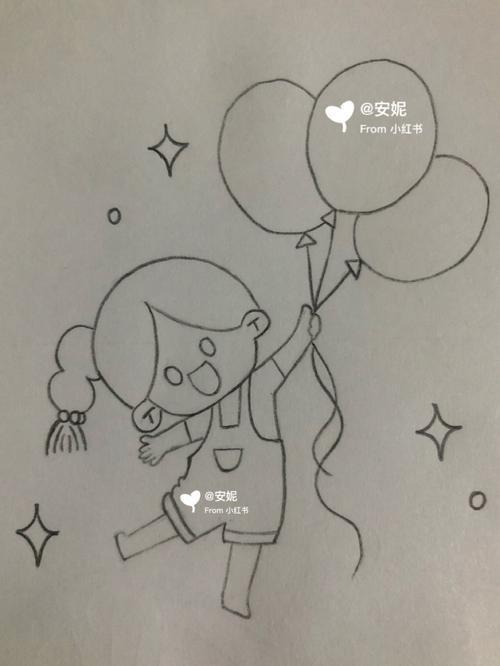 抓气球的小女孩怎么画简笔画