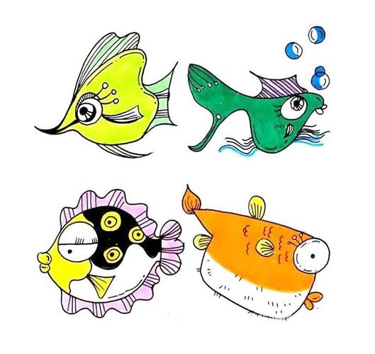 12种海洋鱼类简笔画画法彩色