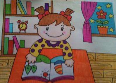 读书的小孩简笔画彩色