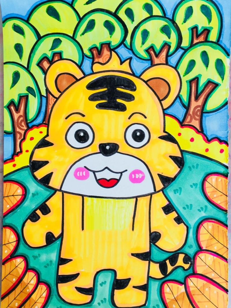 儿童简笔画-95.可爱的老虎
