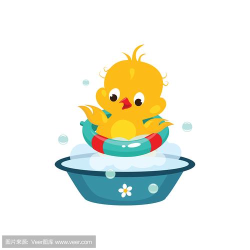 浴室里的可爱小鸭子.矢量图