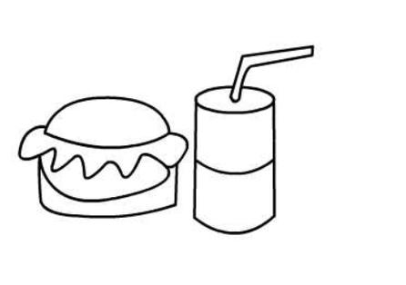 儿童简笔画汉堡包和可乐食物简笔画汉堡薯条简笔画美味汉堡包彩色简笔