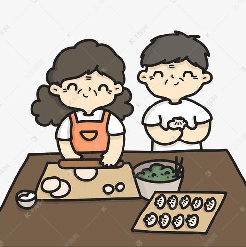 一家人围着桌子吃饺子简笔画
