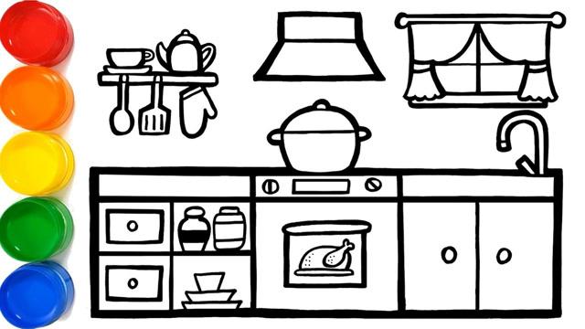 亲子简笔画,迷你厨房的简易画法,赶紧涂上漂亮的颜色吧