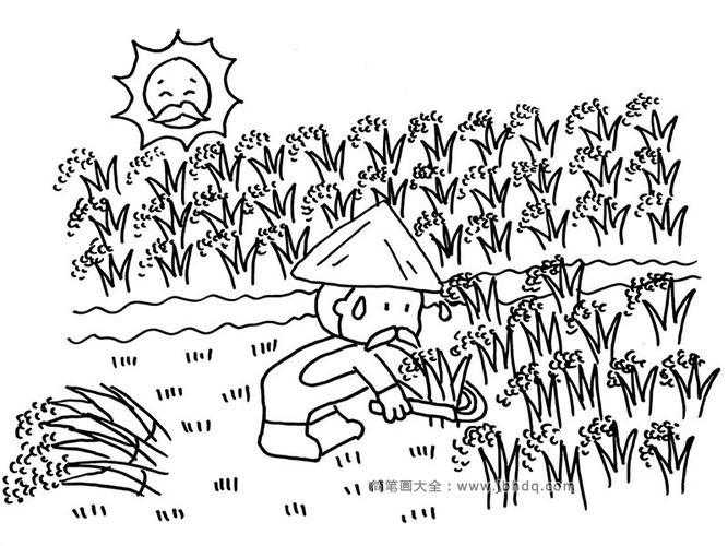 秋季丰收简笔画:收割稻子