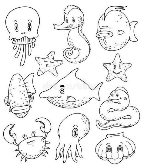 海洋里的动物简笔画满幅