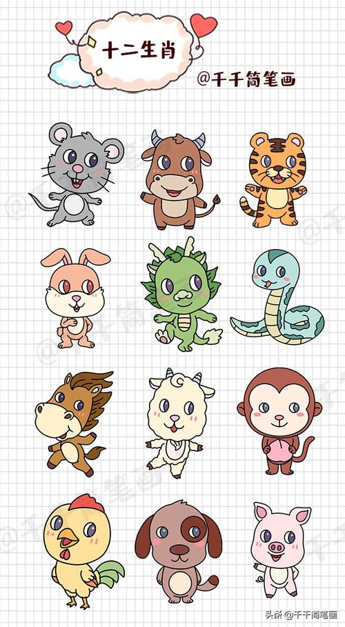 十二生肖简笔画大全,可爱有趣的卡通小动物,孩子能画一叠纸
