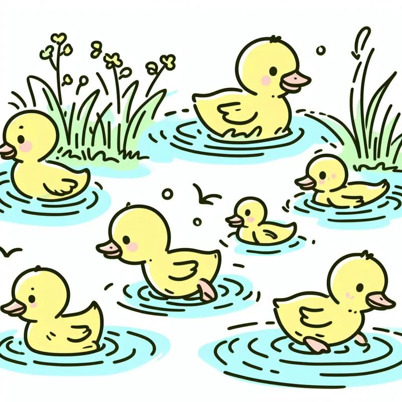 给女儿的涂色简笔画 - 池塘里的小鸭子.#简笔画 #涂色插画 - 抖音