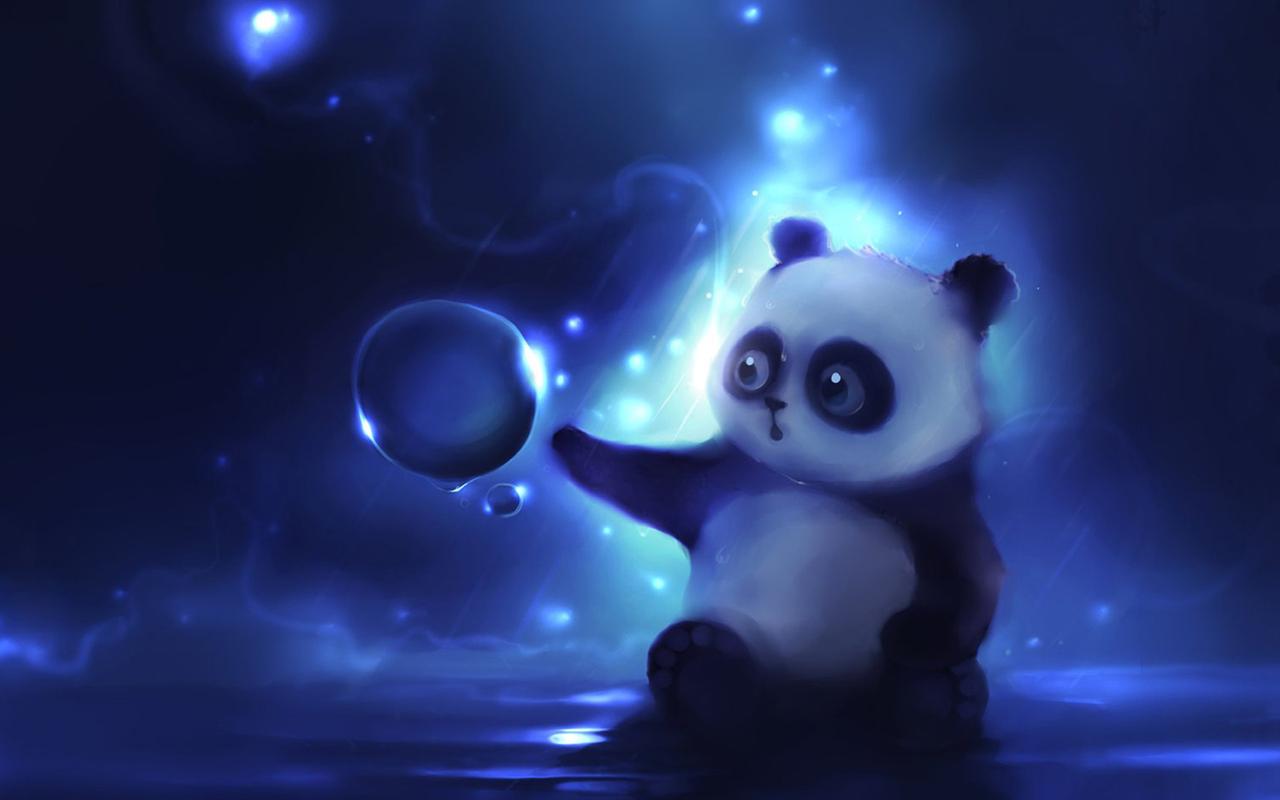 蓝色熊猫桌面壁纸专题,星光下的蓝色小熊猫,头顶着青蛙小帽,俏皮可爱