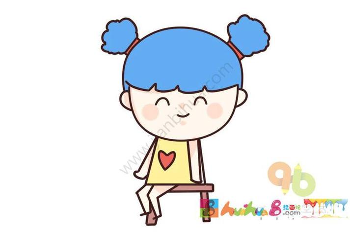 卡通人物简笔画坐着的小女孩