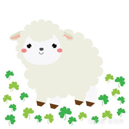 可爱的卡通羊羔羊. 为婴儿和儿童设计图案的农场动物特征