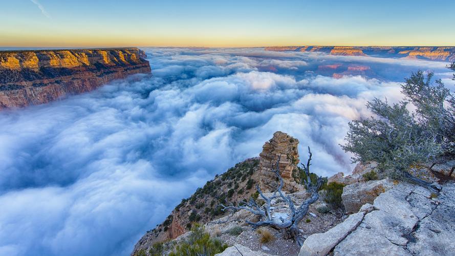 壁纸 亚利桑那州,大峡谷,雾,早晨,日出,云海 桌布 - 1920x1080 全高清