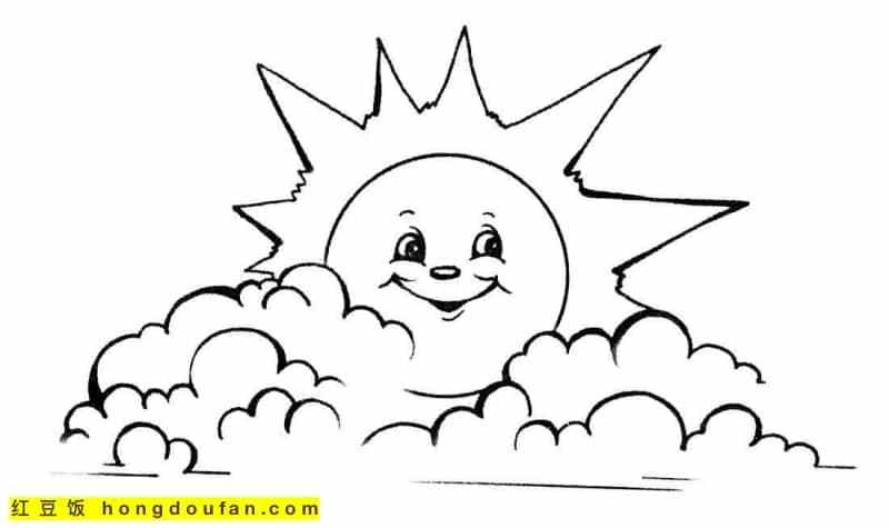 10张太阳男孩游泳云朵夏天卡通儿童涂色简笔画-红豆饭小学生简笔画