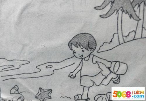 海边小男孩捡贝壳简笔画