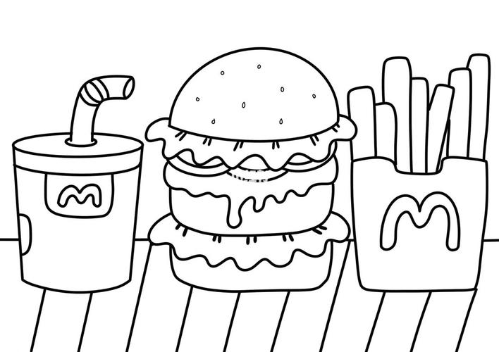 汉堡包薯条可乐简笔画