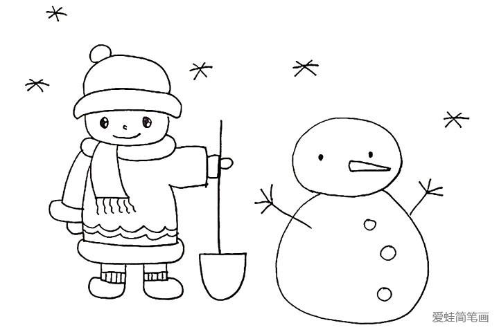 小朋友堆雪人一年级简笔画